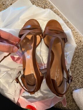 Sergio Rossi Tan Leather Crisscross Slingback Heels